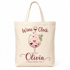 Personalized Wine O Clock Name Canvas Tote Bag