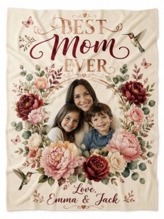 Best Mom Ever Custom Photo Fleece Blanket Personalized Gift