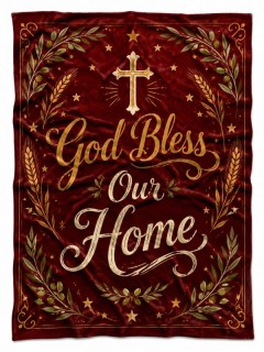 God Bless Our Home Vintage Fleece Blanket Americana Decor
